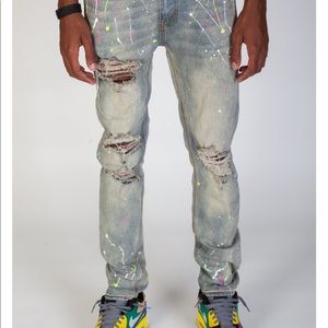 kndk men’s paint splatter slim fit jeans.